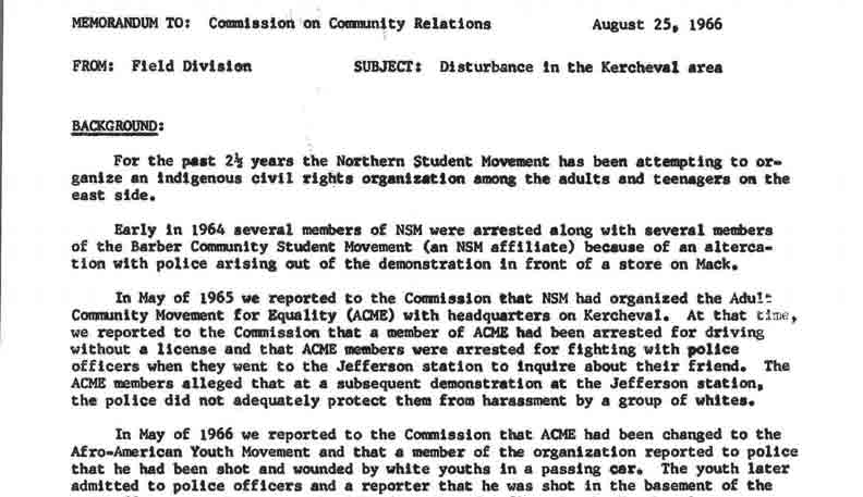 Memo from NAACP Field Division to Commission on Community Relations, August 25, 1966