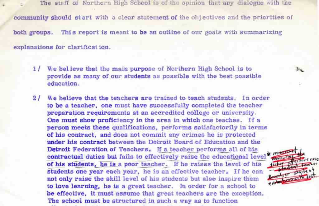 Staff of Northern High School Statement of Objectives