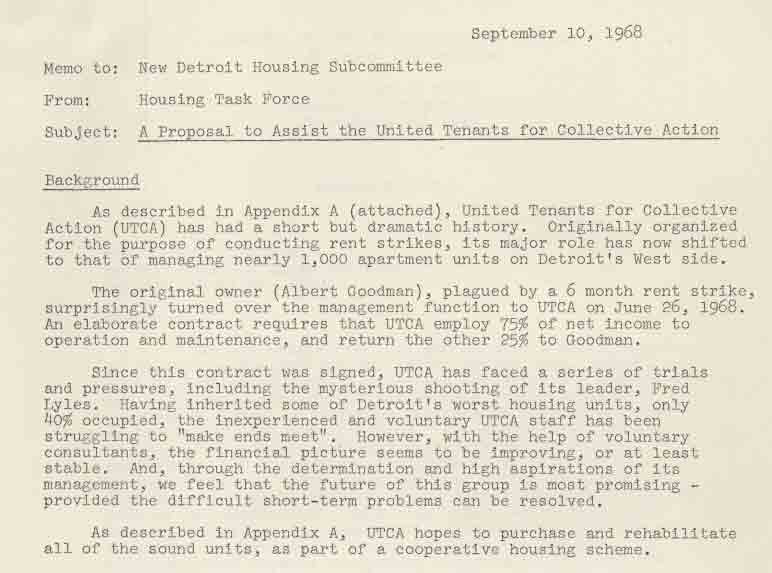 Memo from Housing Task Force to New Detroit (1968)