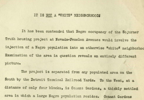 "It is Not a 'White' Neighborhood" (undated)