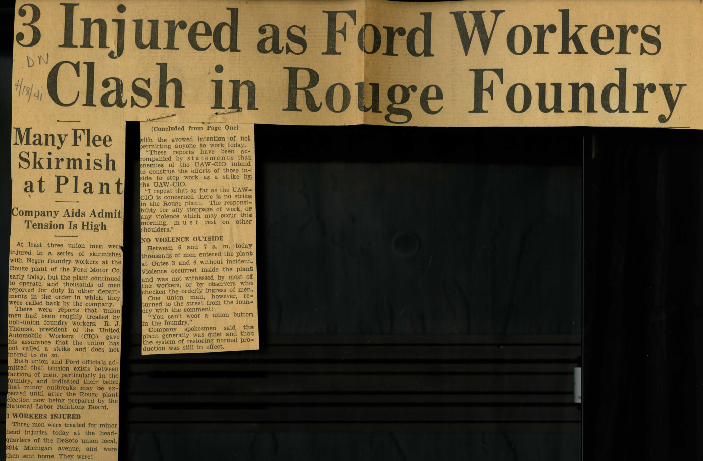 "3 Injured as Ford Workers Clash in Rouge Foundry" (1941)