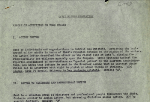 Civil Rights Federation Report on Activites of Ford Strike (1941)