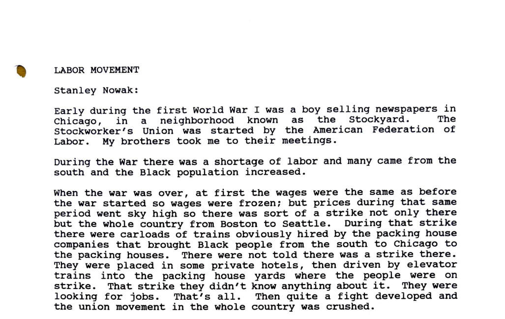 Labor Movement Oral History (1989-94)