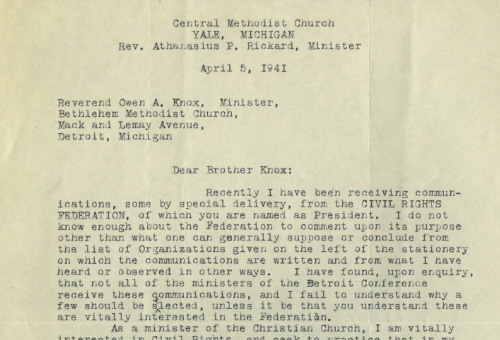 Letter from Athanasius Rickard to Owen Knox (1941)