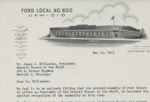 Letter from Ford Local 600 to James McClendon (1945)