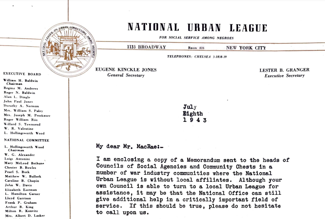 Letter from Lester Granger to Robert McRae (July 8, 1943)